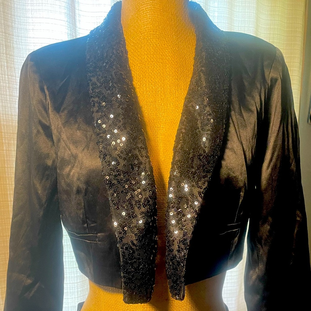 Black Sequin open front cropped blazer